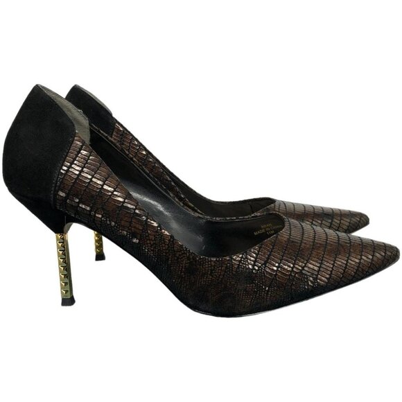 J. Renee leather & suede - Adan black & brown gold heeled pointed pumps size 11M - Picture 1 of 16